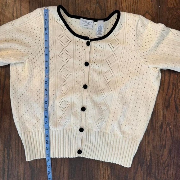 Liz Claiborne Cream Cardigan and Tank Top With Black Velvet Border Size 1X 90s - Picture 7 of 8